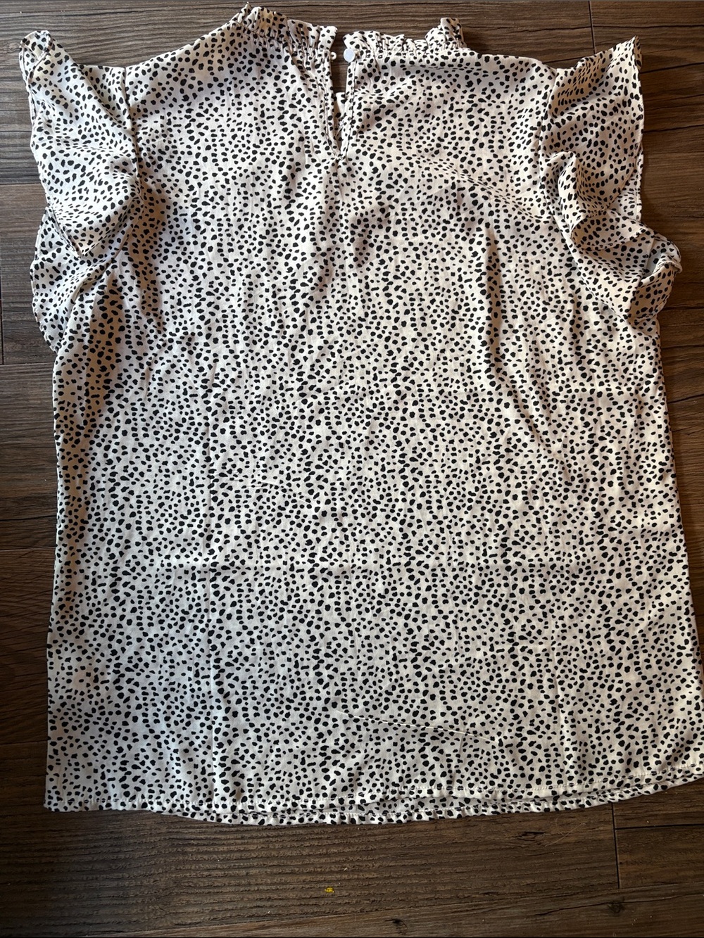 Cream and Black Dotted Ruffle Sleeve Blouse